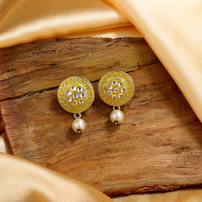 Estele Rhodium Plated Fascinating Meenakari Kundan Drop Earrings for Women