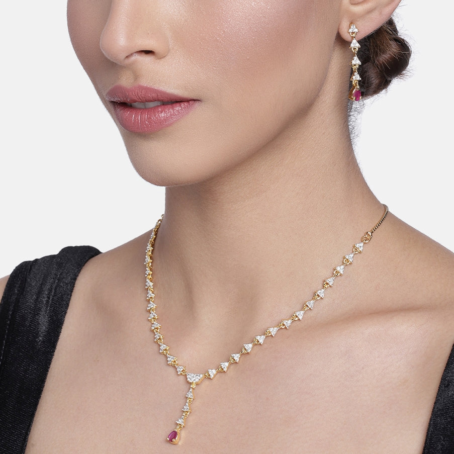 24 KT Gold plated Necklace Set with Red Stones – Estele