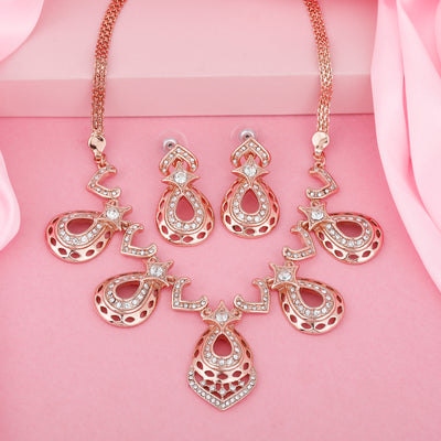 Estele Rose Gold Plated Sparkling Drop Designer Necklace Set for Women