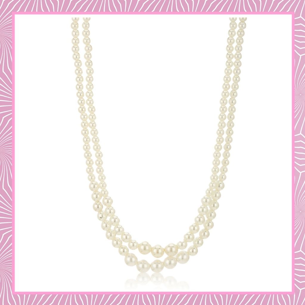 Estele Gold Plated- Double line White Pearl Necklace