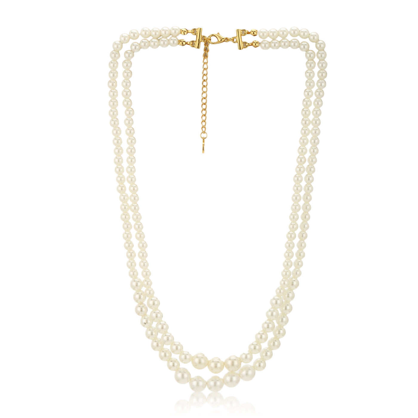Estele Gold Plated- Double line White Pearl Necklace