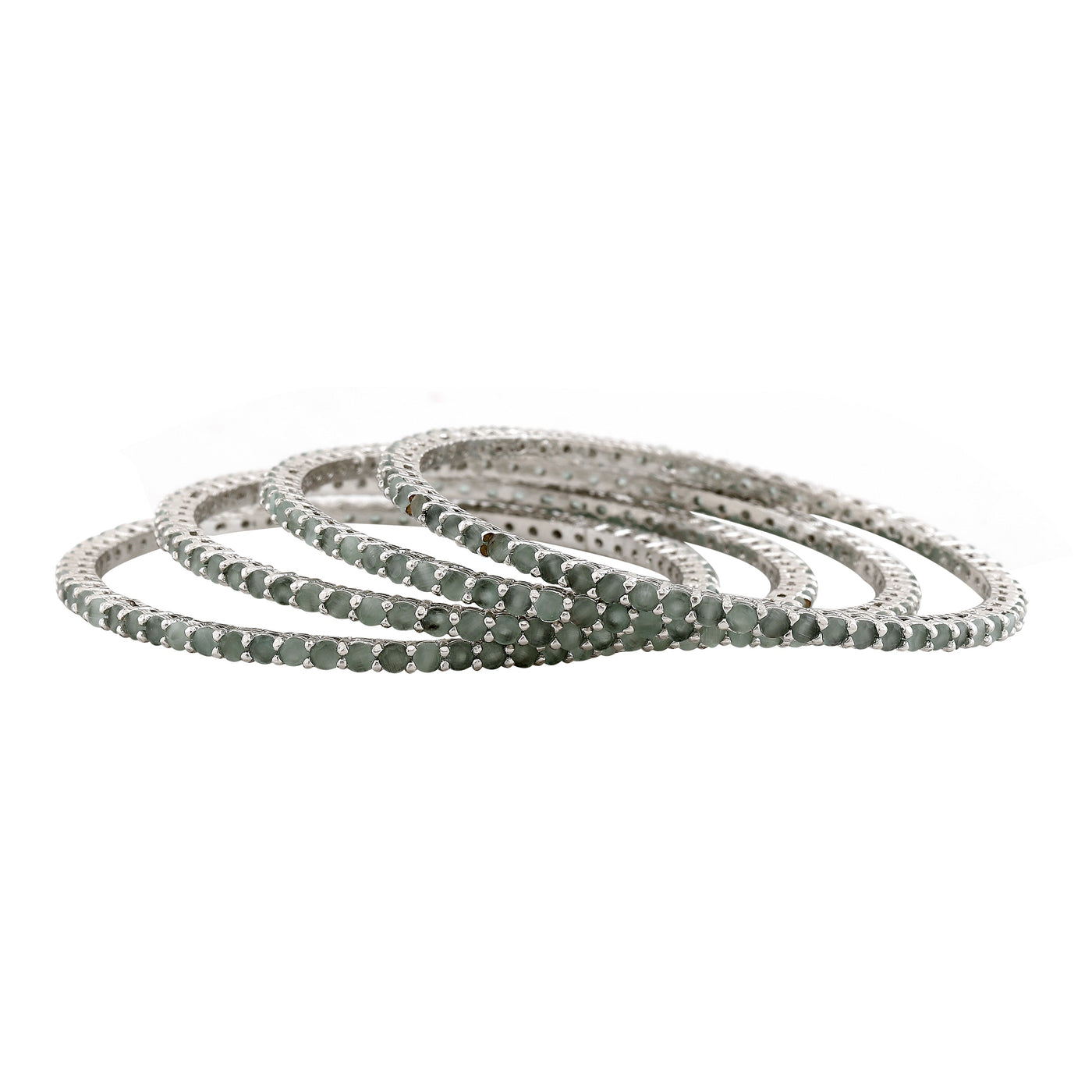 Estele Rhodium Plated CZ Fascinating Designer Bangles with Mint Green Crystals for Women