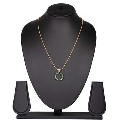 Estele Gold Plated Trendy Candy Pendant with Green Crystals for Women