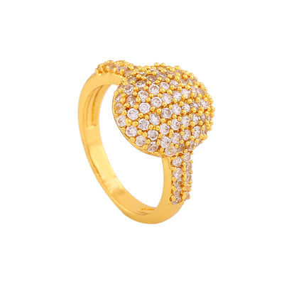 Estele Gold Plated CZ Round Crystal Studded Ring for Women
