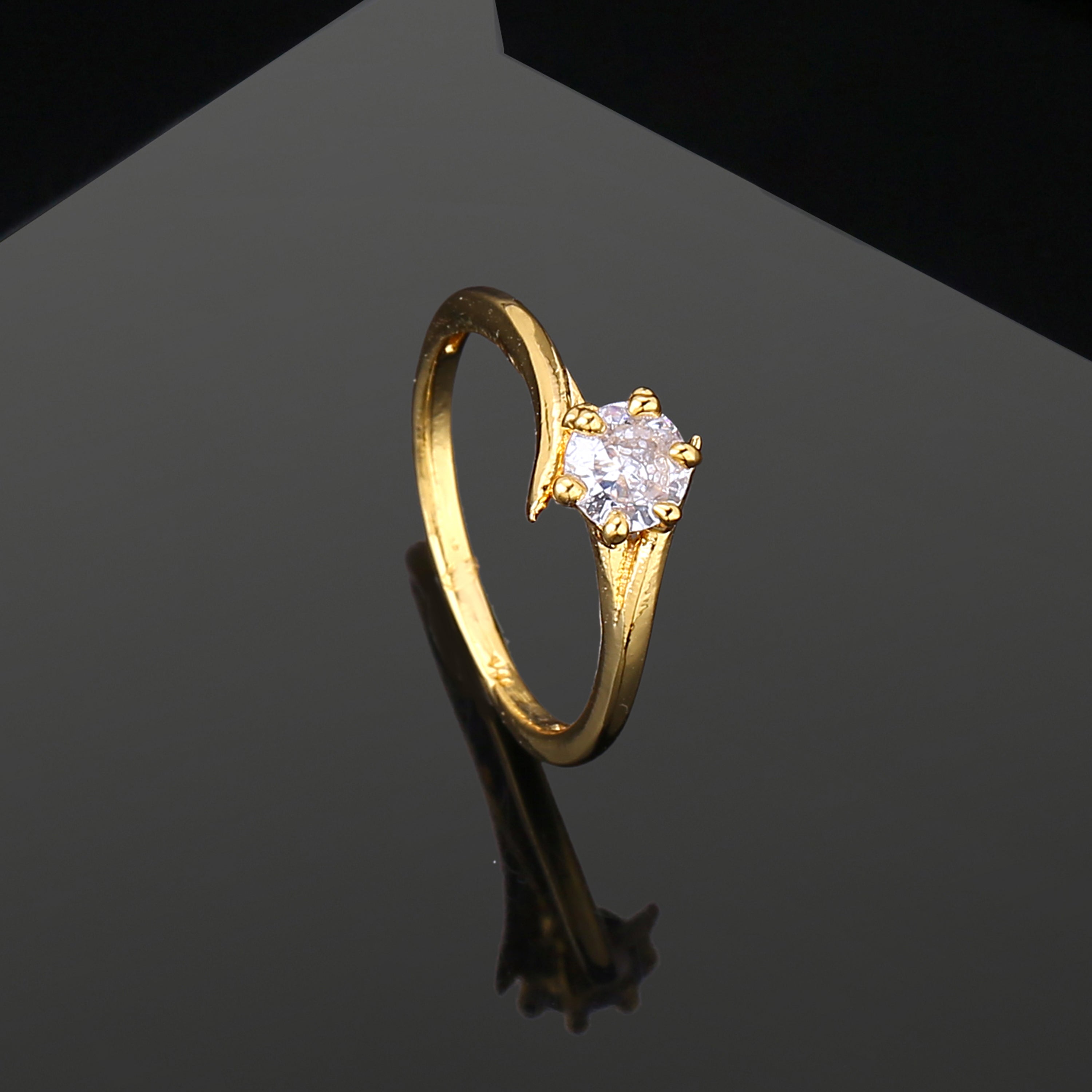 Buy Estele Gold Plated CZ Solitaire Finger Ring for Women Online
