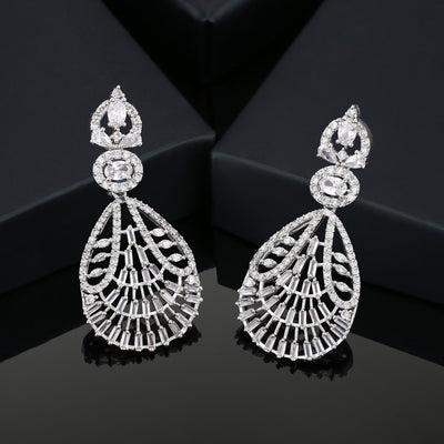 Estele Rhodium Plated CZ Dazzling Designer Earrings for Women