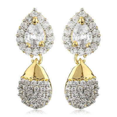 Estele Gold Plated CZ Elegant Drop Earrings With White Stones for Women