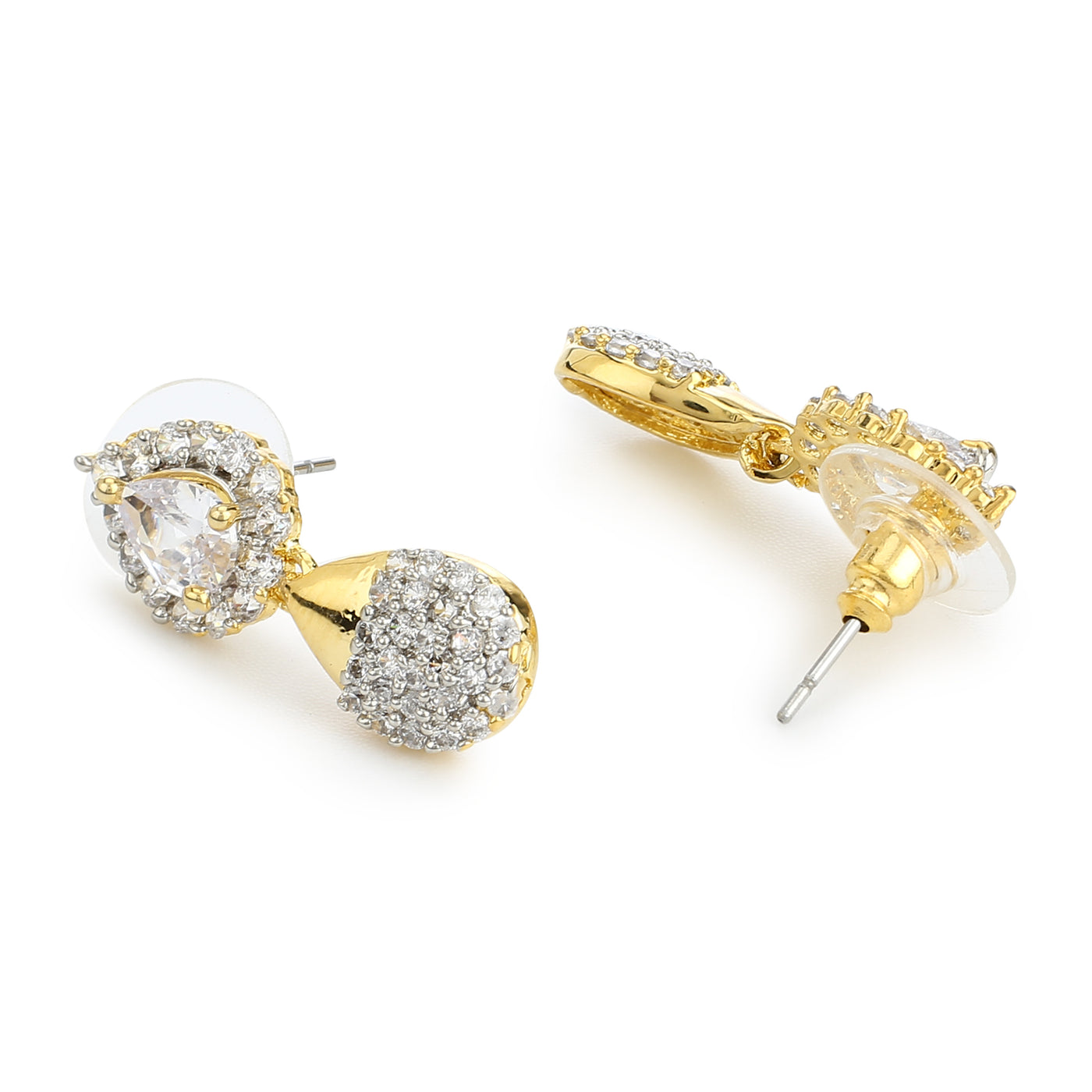 Estele Gold Plated CZ Elegant Drop Earrings With White Stones for Women