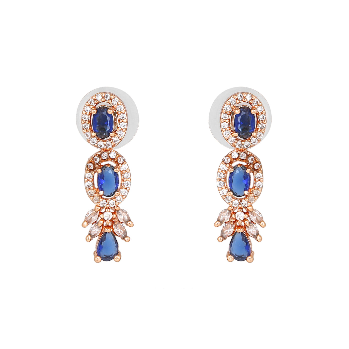 Estele Rose Gold Plated CZ Exquisite Necklace Set with Blue Crystals for Women