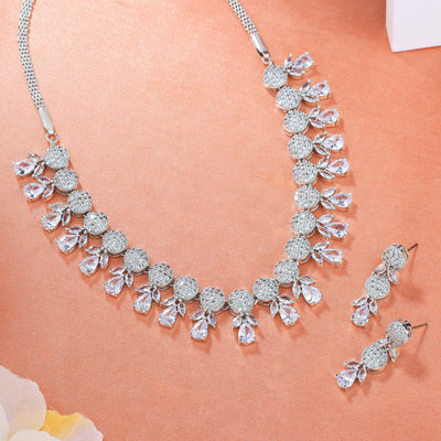 Estele Rhodium Plated CZ Beautiful Necklace Set for Women