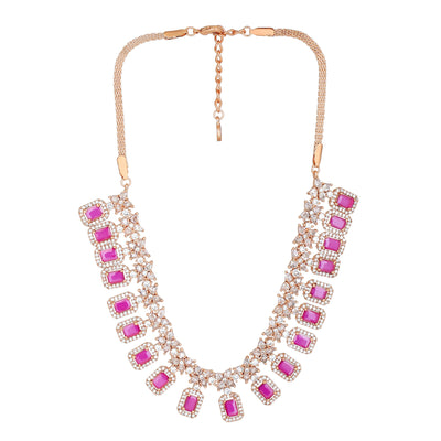 Estele Rose Gold Plated CZ Fascinating Necklace Set with Ruby Crystals for Women