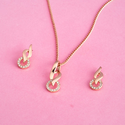 Estele Rosegold Plating Austrian Crystal Flame Ring Shaped Pendant Necklace Set for Girl / Women