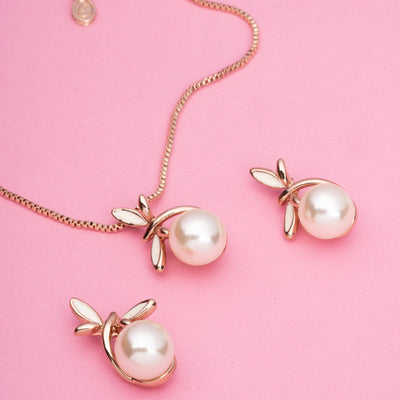 Estele Rose Gold Plated Lovely Pendent Set with Pearl & Enamel for Women