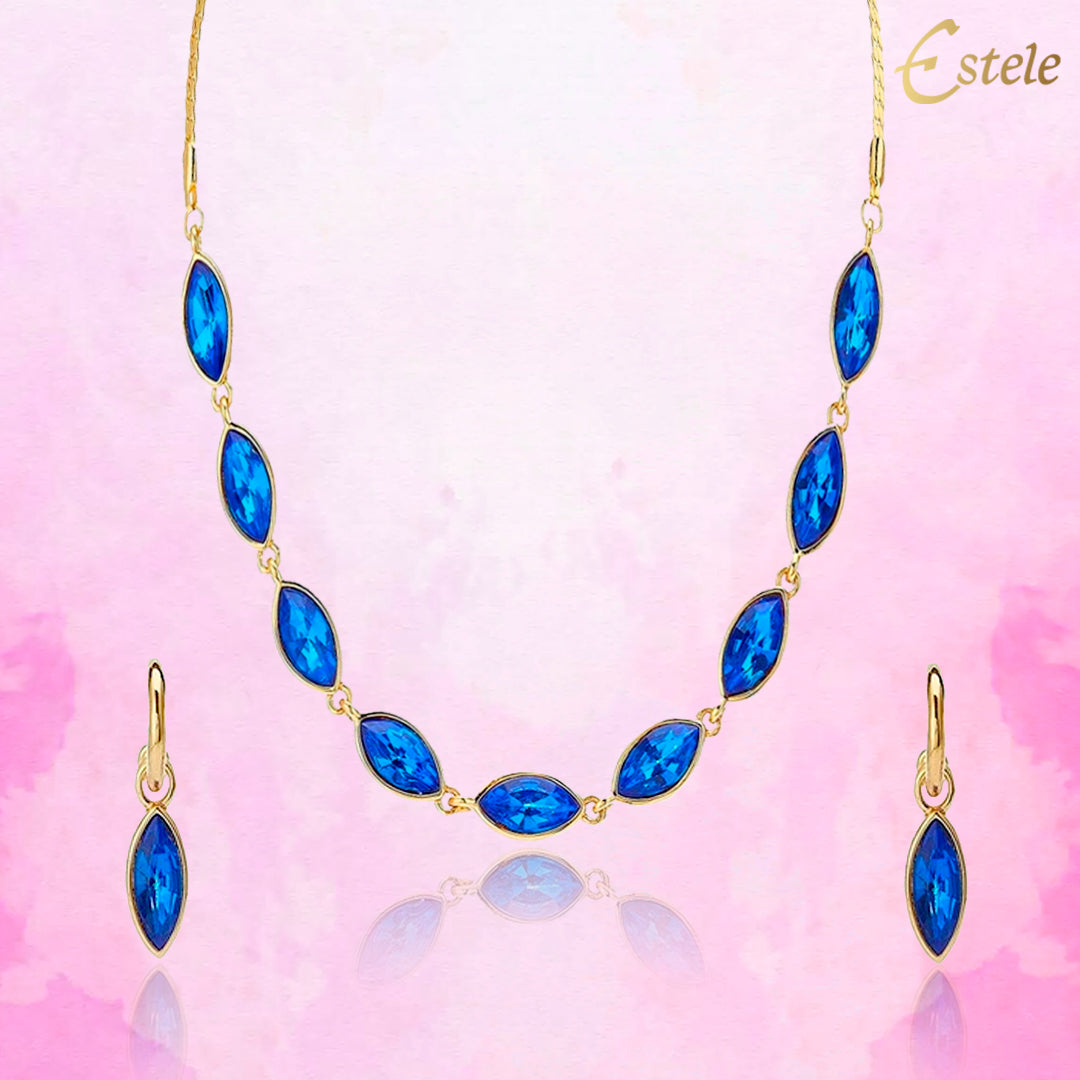 Estele Gold Plated Classic Necklace Set with Blue Stones for Women