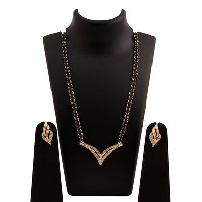 Estele Gold Plated Flighting Mangalsutra Necklace Set with Crystals for Women