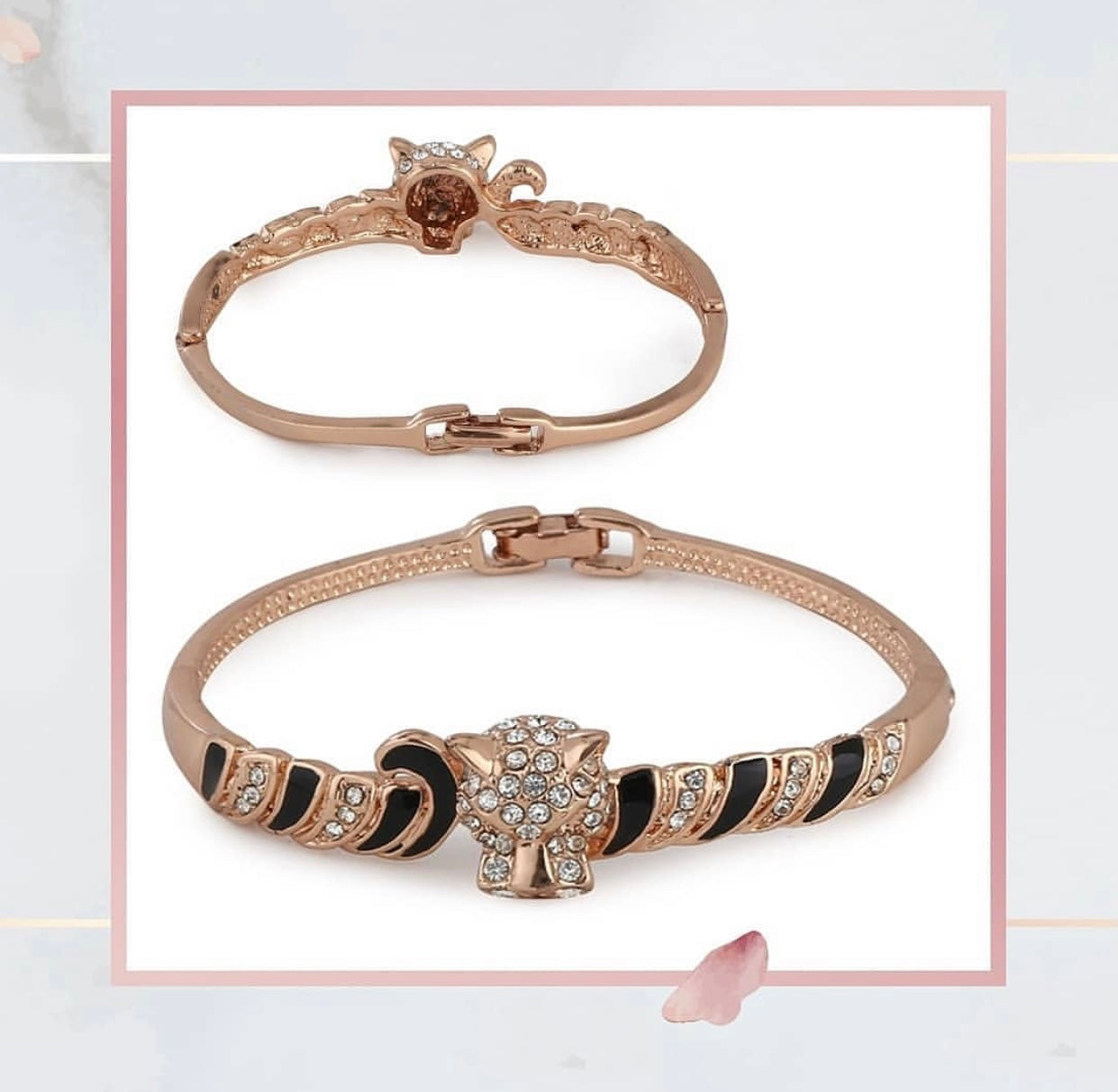 Estele Rose Gold Plated Tiger Designer Bracelet with Enamel & Austrian Crystal for Women