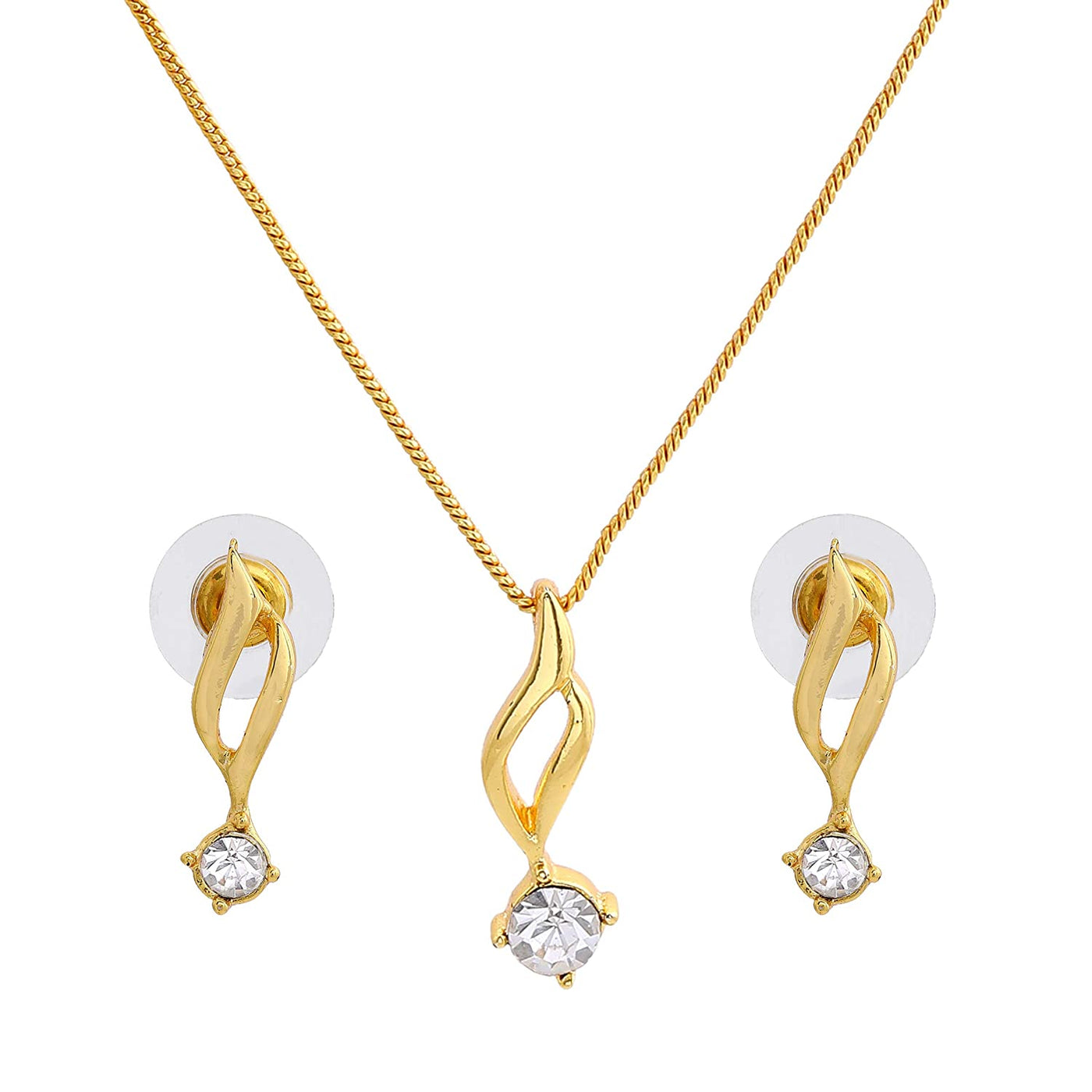 Estele Gold Plated Solitaire Pendant Set with American Diamonds for Women