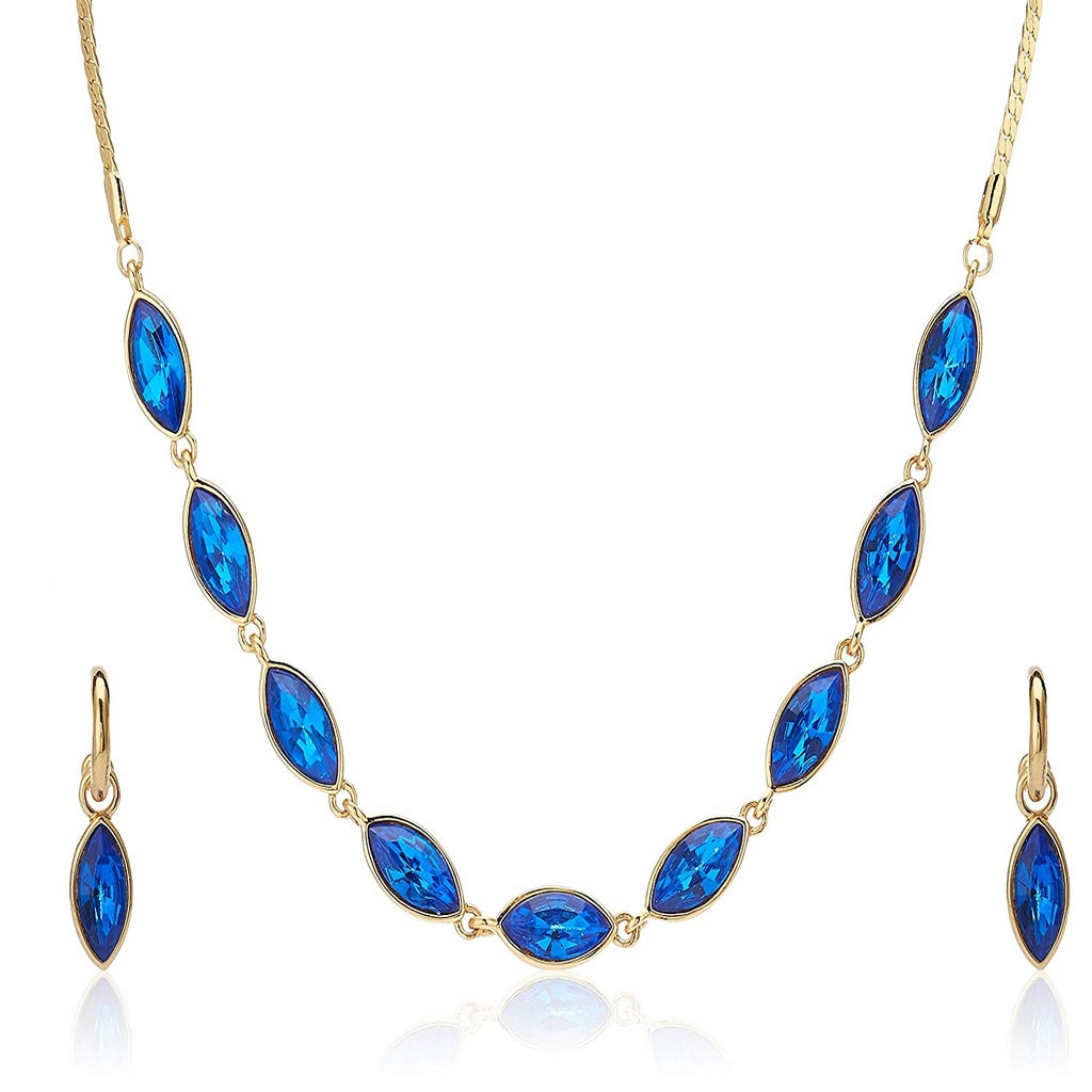 Estele Gold Plated Classic Necklace Set with Blue Stones for Women