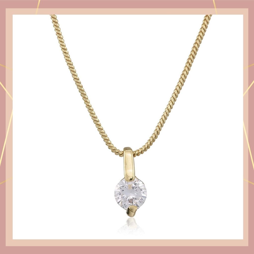Estele - Valentine Special 24 KT gold plated timeless Solitaire Diamond Pendant