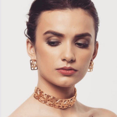 Estele Gold Plated Fancy Traditional and Fashion Choker Necklace with Earrings for Women