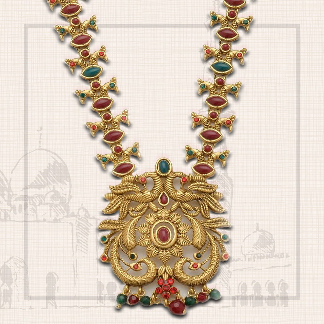 Red and green on sale kundan necklace set