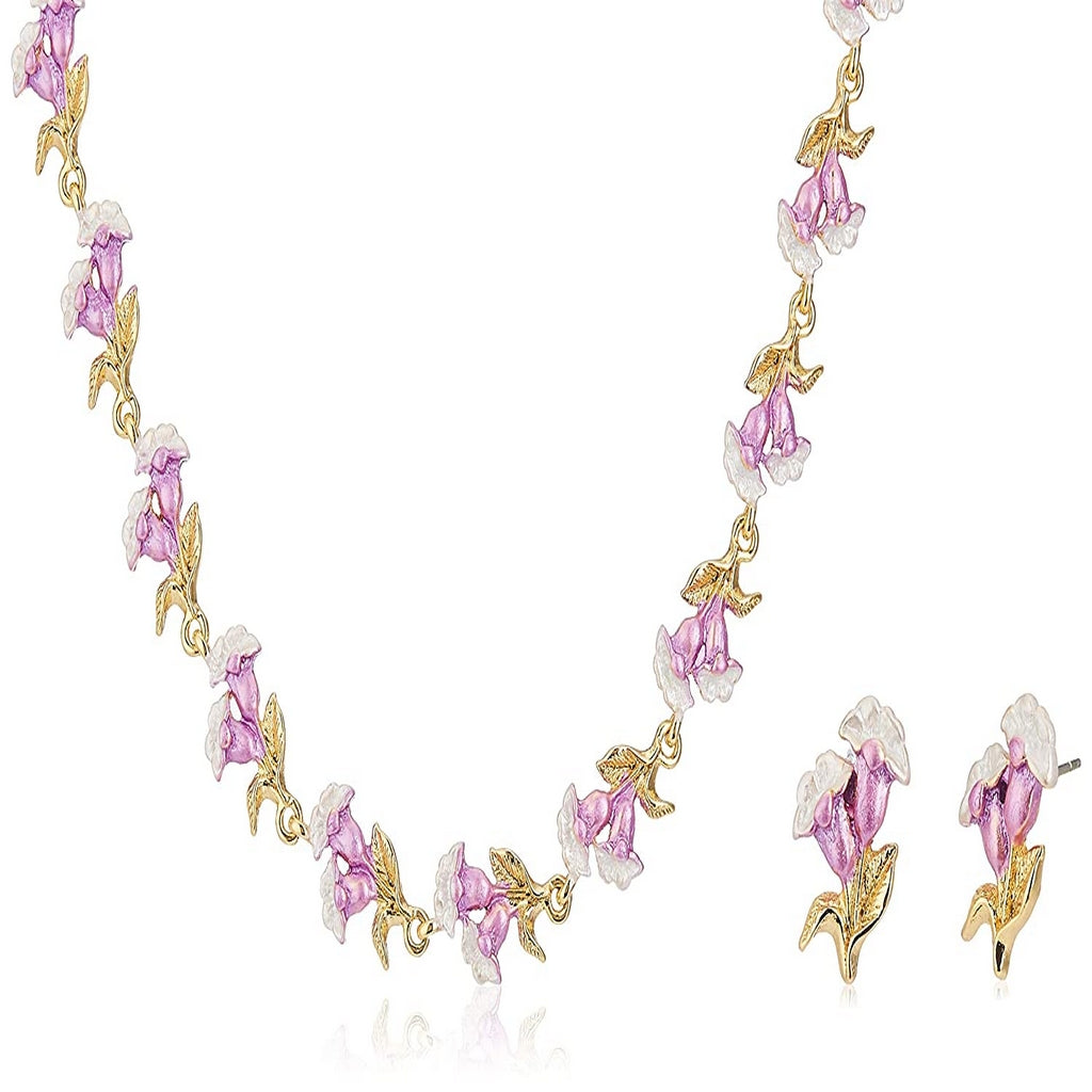 Estele Gold Plated Floral Necklace set with Pink Enamel for Women