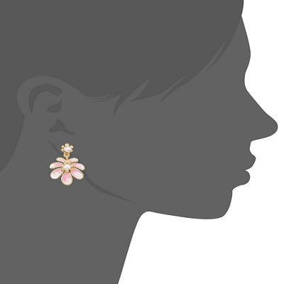 Estele Gold Pink Floral Necklace Jewellery Set for Women