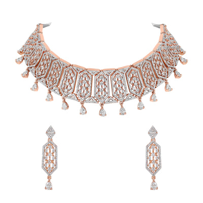 Estele Rose Gold Plated Lavish Luxe Designer Choker Style Necklace Set for Women