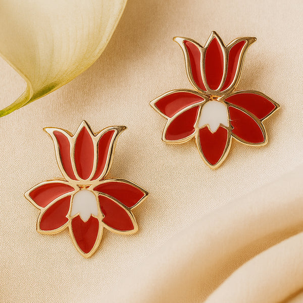 Chic Red Lotus Floral Earrings