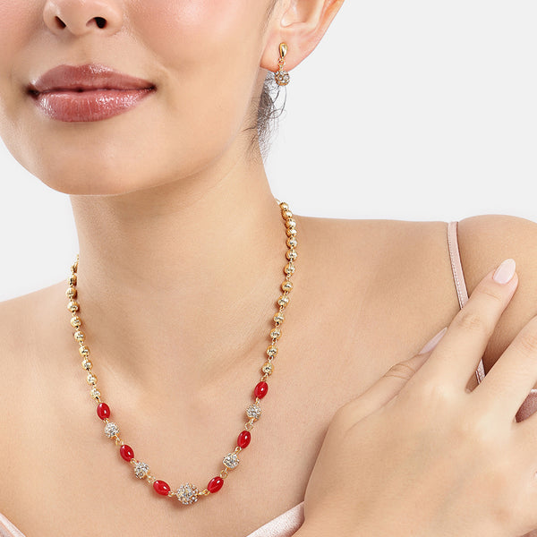 Gold Red Beads Necklace