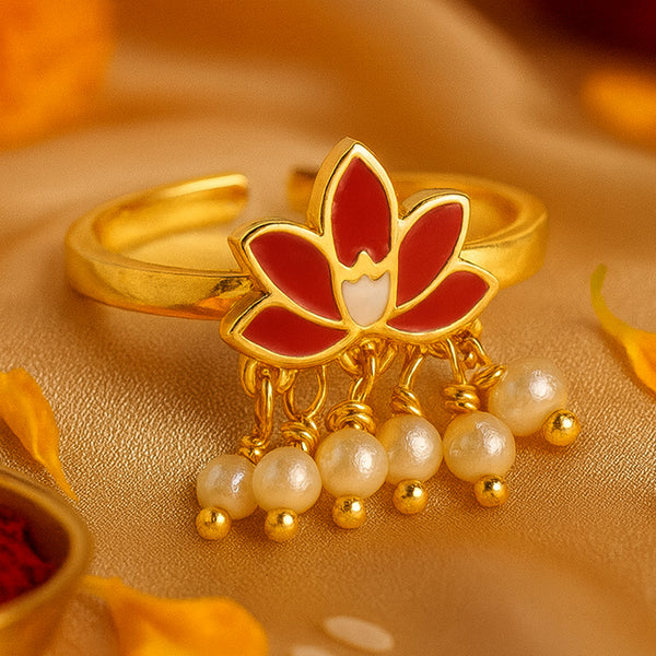 Red Lotus Pearl Accent Ring