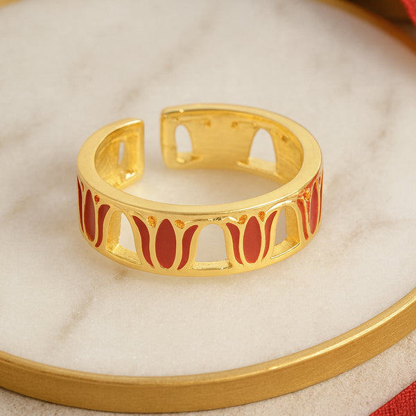 Contemporary Red Lotus Open Ring