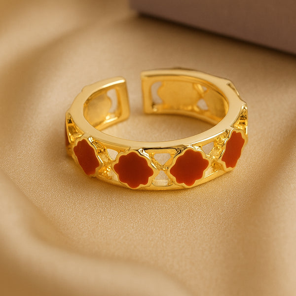 Minimal Red Lotus Open Band Ring