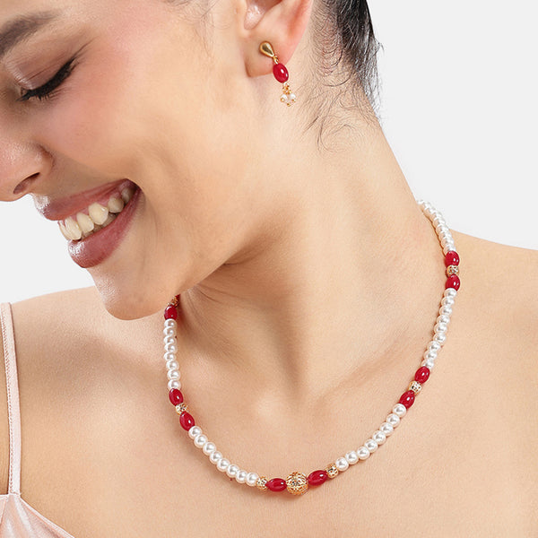 Graceful Pearl Red Necklace