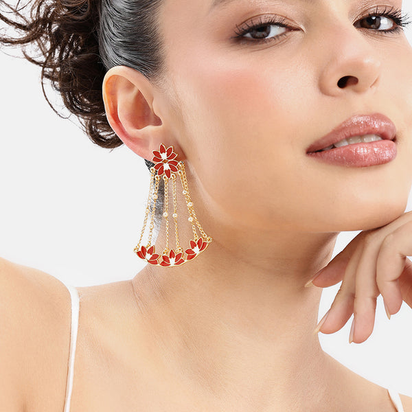 Red Lotus Multi-Strand Earrings