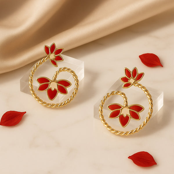 Minimal Red Lotus Stud Earrings
