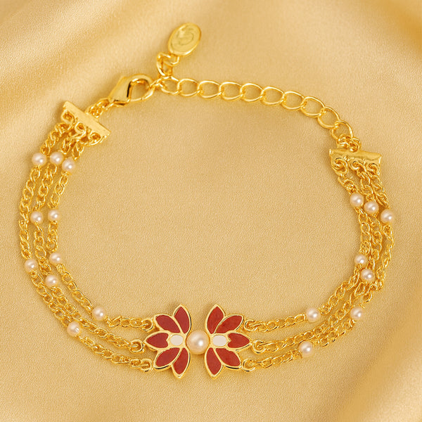 Twin Red Lotus Pearl Bracelet