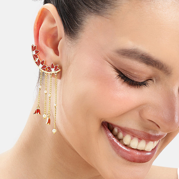 Red Lotus Long Tassel Earrings