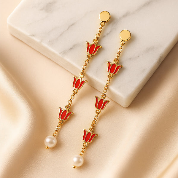 Chic Red Lotus Tassel Danglers