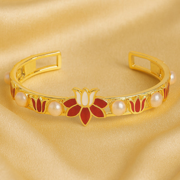 Red Lotus Floral Pearl Kada