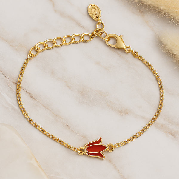 Tiny Red Lotus Charm Bracelet