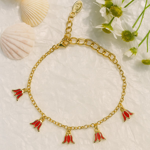 Elegant Red Lotus Charm Bracelet