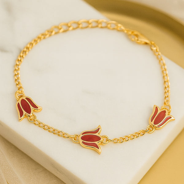 Minimal Red Lotus Charm Bracelet