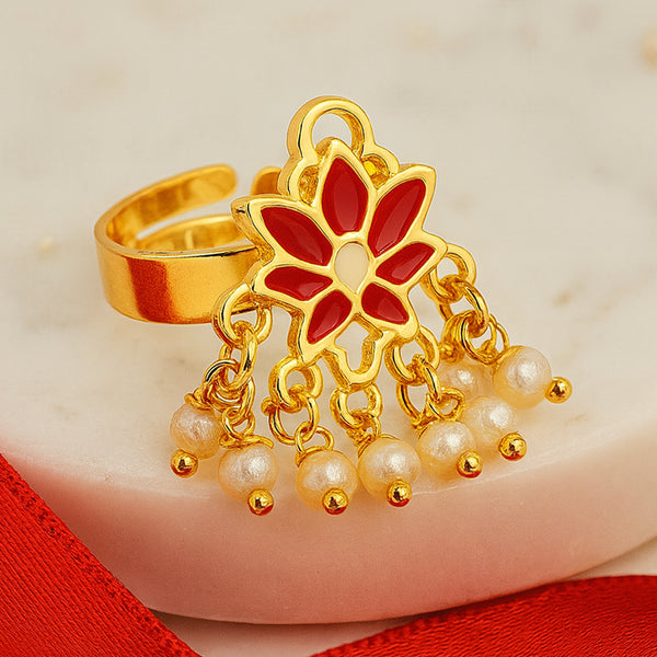 Adjustable Lotus Pearl Finger Ring
