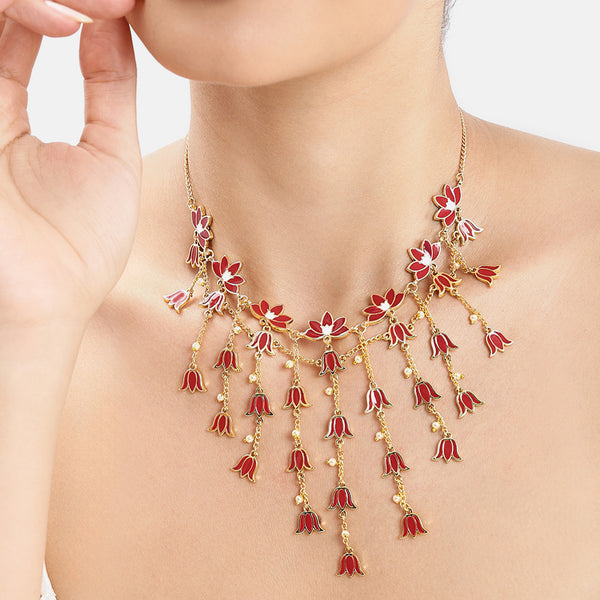 Elegant Red Lotus Layered Necklace