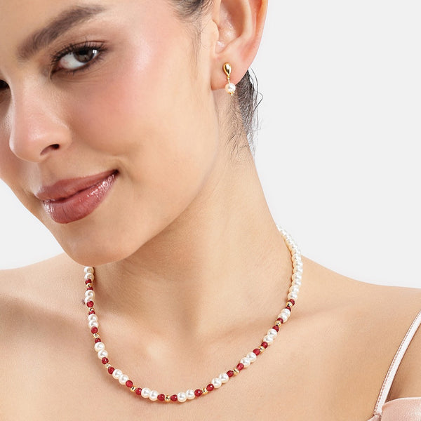 Pearl Red Beads Necklace