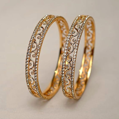 Estele Luxury Gold-Tone Bangles – 2.6 Size with Intricate Floral Vine Design & CZ Stone Accents – OSBR-VK11011-26 BANGLE
