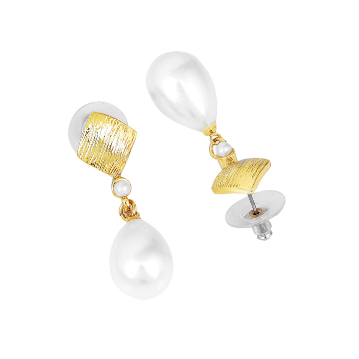 Estele Gold Plated Textured Pearl Drop Earrings for Girls and Women