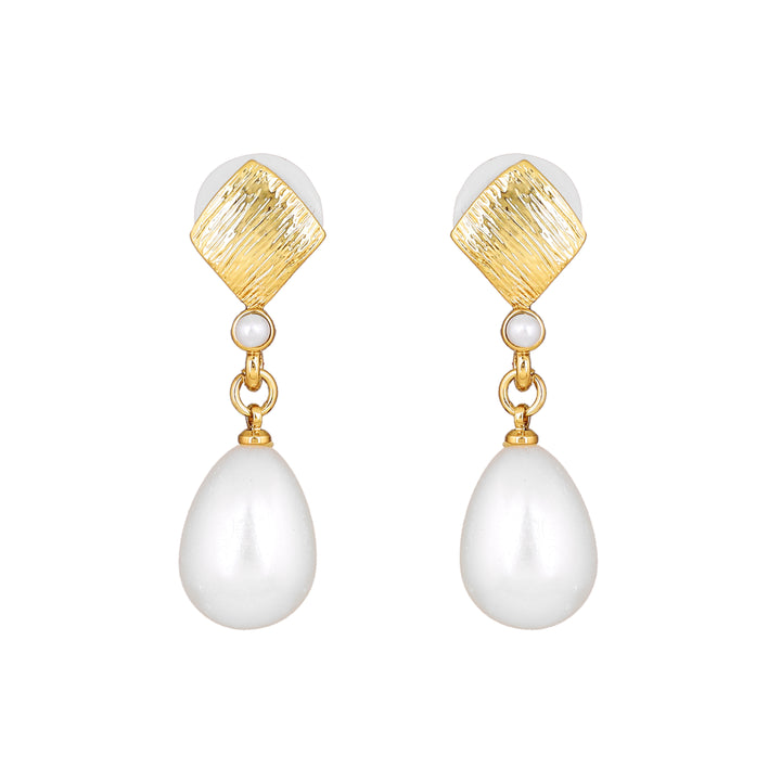 Estele Gold Plated Textured Pearl Drop Earrings for Girls and Women