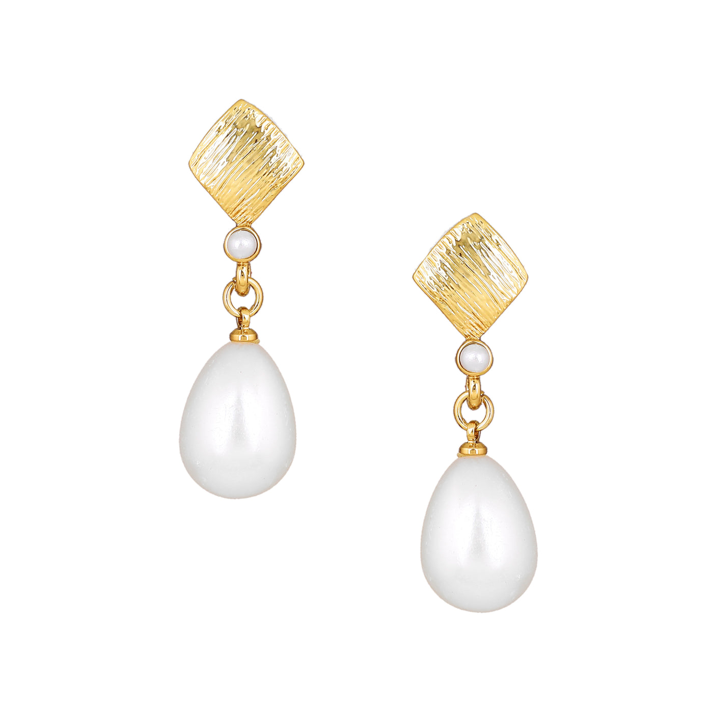 Estele Gold Plated Textured Pearl Drop Earrings for Girls and Women
